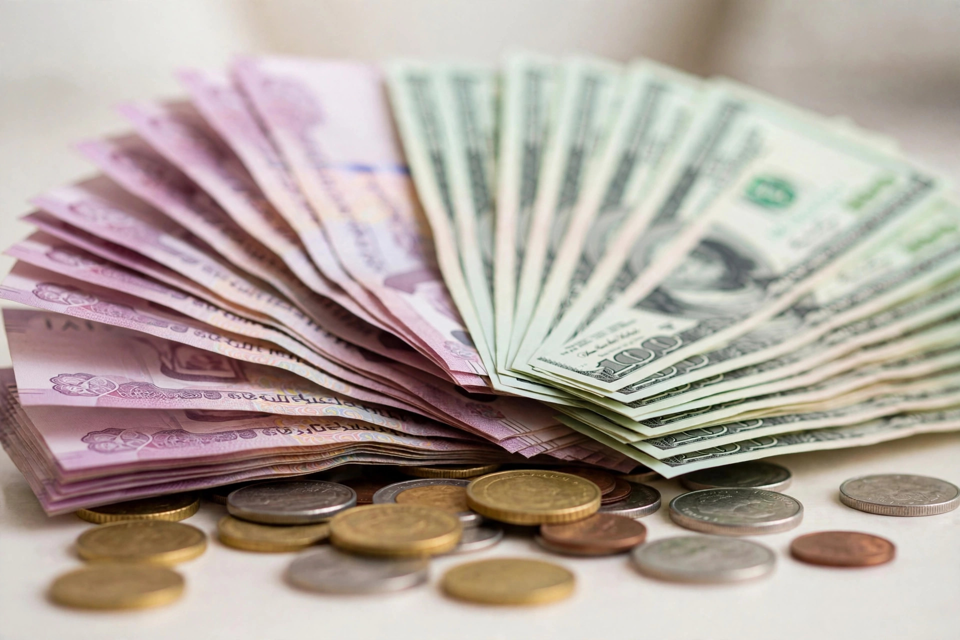 UAE dirham and US dollar banknotes